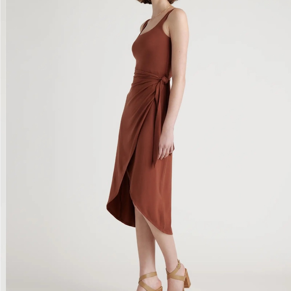 Quince Brown Midi Wrap Dress - Picture 3 of 8